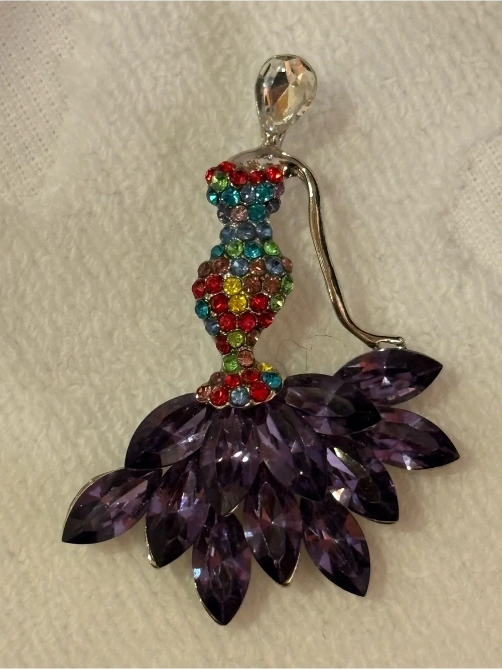 Mermaid Multicolor Crystal and Purple Gem Pendant & Brooch - Women Jewelry